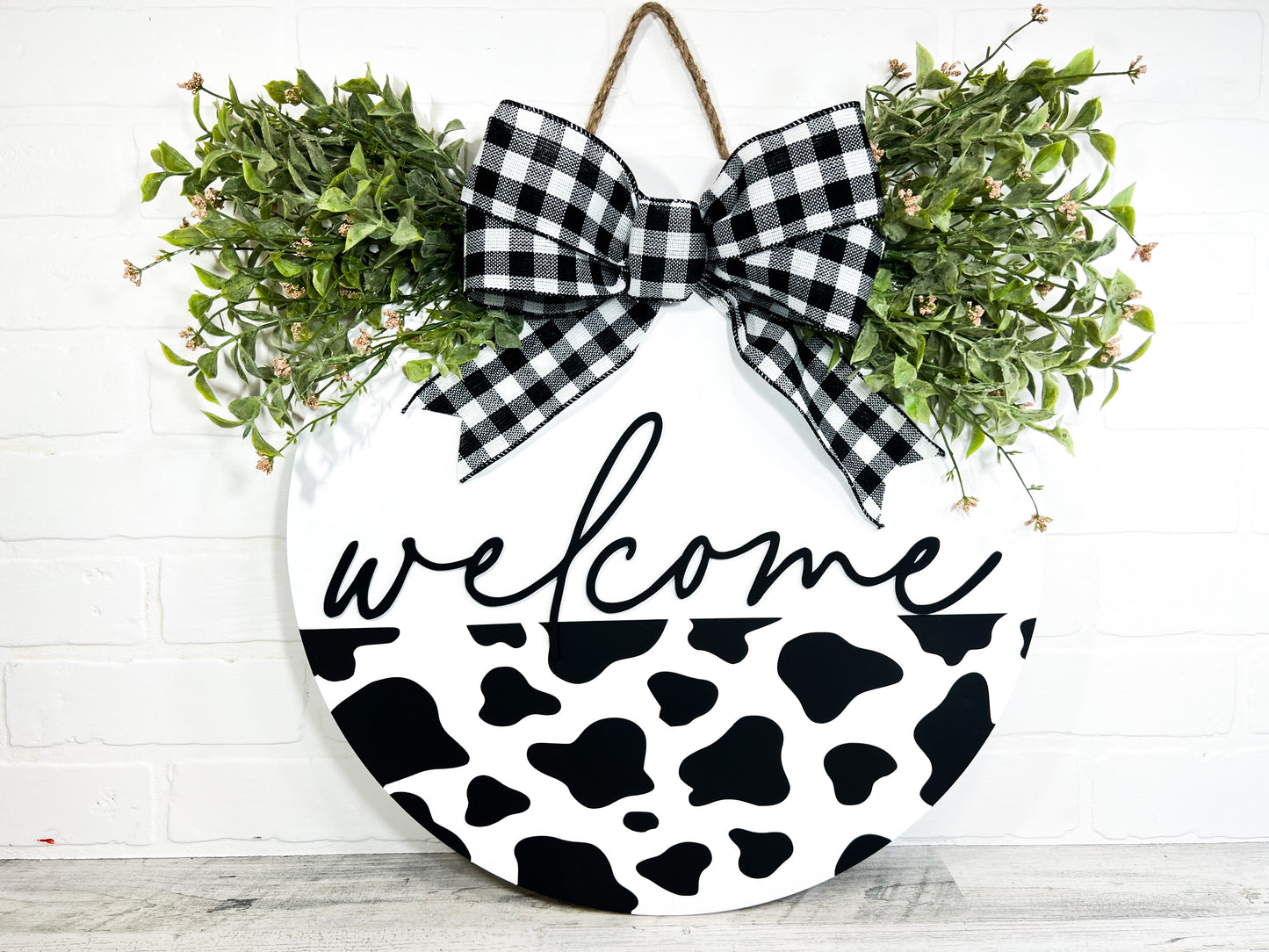 Welcome Cow Print Door Hanger
