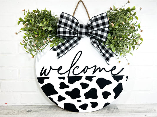 Welcome Cow Print Door Hanger - B-Cozy Home Decor